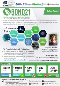 BOND21 - Joint International Conference on Nanoelectronics Engineering and Green Materials